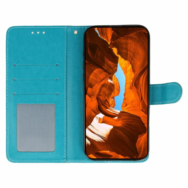 Per Xiaomi Redmi A5 4G (171,7 mm) / Custodia Wallet Stand Poco C71 4G Stampata Farfalla Rosa in Pelle PU - Blu