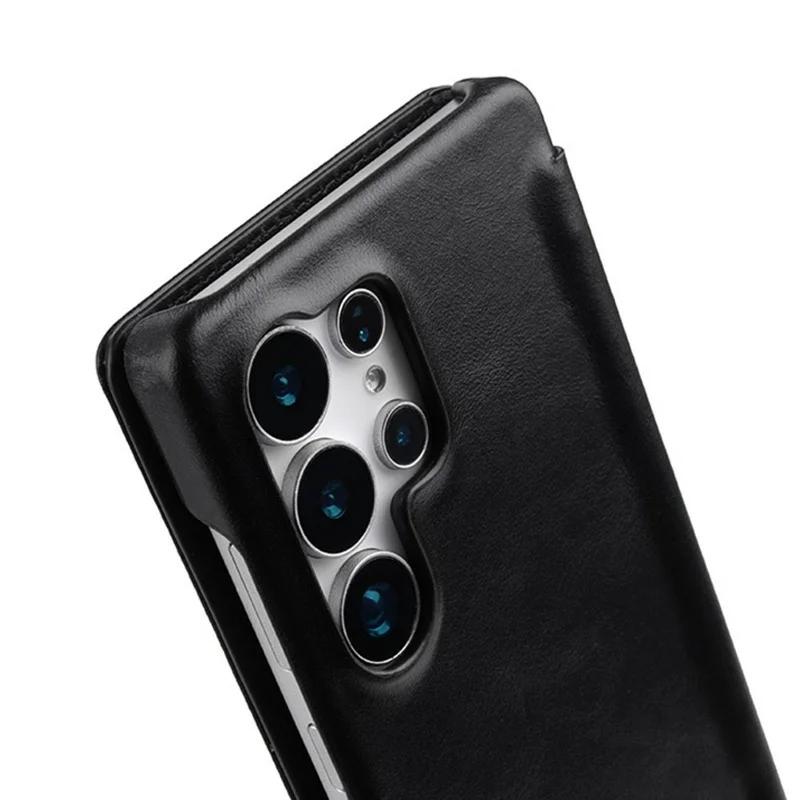MELKCO Funda de cuero de vaca auténtico con ranuras para tarjetas para Samsung Galaxy S25 Ultra - Negro