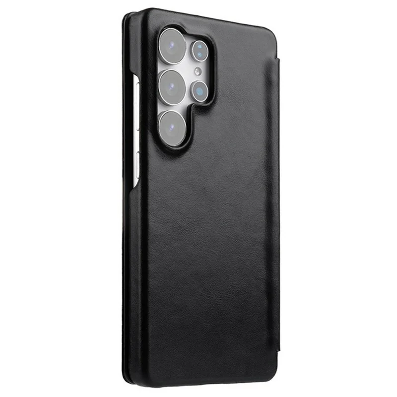 MELKCO Funda de cuero de vaca auténtico con ranuras para tarjetas para Samsung Galaxy S25 Ultra - Negro