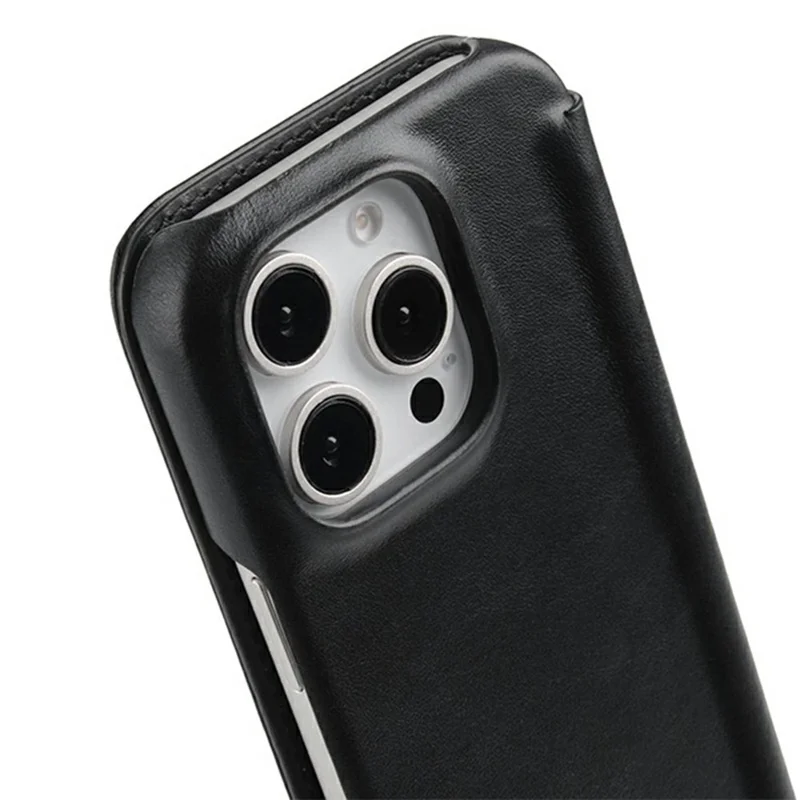 MELKCO For iPhone 16 Pro Max Case Compatible with MagSafe Card Slots Genuine Cow Leather Phone Cover - Black