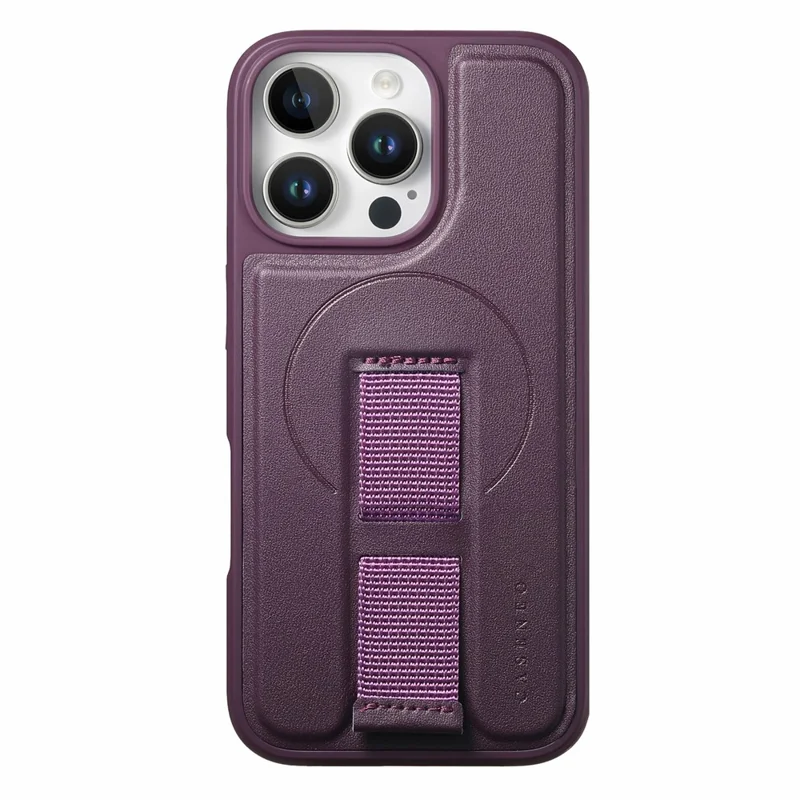 CASENEO For iPhone 16 Pro Magnetic Case Wristband PU Leather + PC Shockproof Phone Cover - Purple