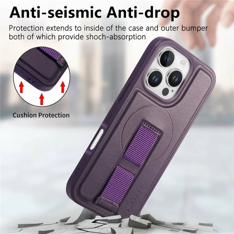 CASENEO For iPhone 16 Pro Magnetic Case Wristband PU Leather + PC Shockproof Phone Cover - Purple