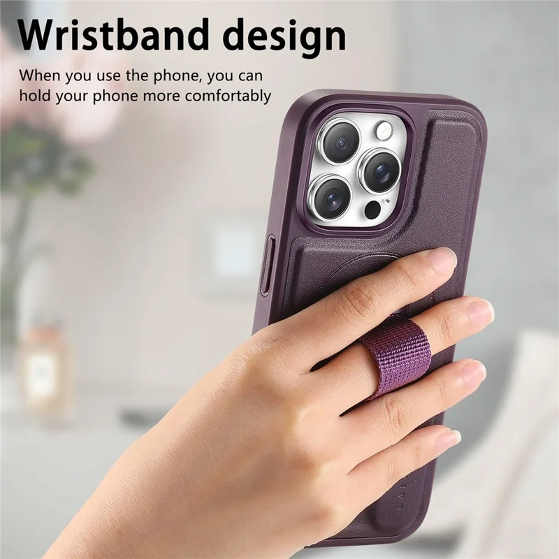 CASENEO For iPhone 16 Pro Magnetic Case Wristband PU Leather + PC Shockproof Phone Cover - Purple