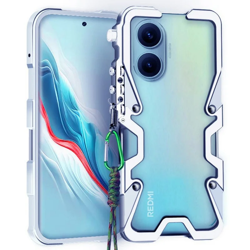 Custodia Bumper per Xiaomi Redmi Turbo 4 Pro 5G in lega di alluminio Custodia metallica per telefono con cinturino - Argento