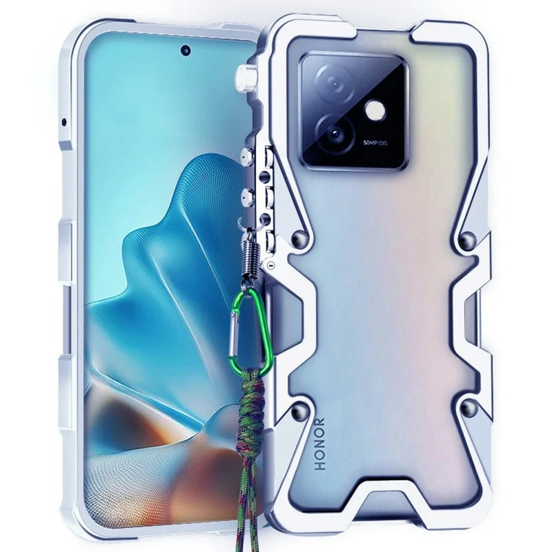 For Honor X60 GT 5G Stoßfänger Hülle Aluminium Legierung Metall Telefon Schutzhülle mit Trageriemen - Silber