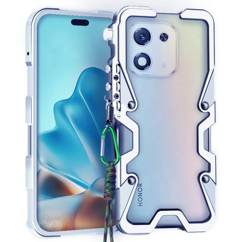 For Honor X70i Bumper Case Aluminium Alloy Metal Phone Shell Cover with Strap - Silver