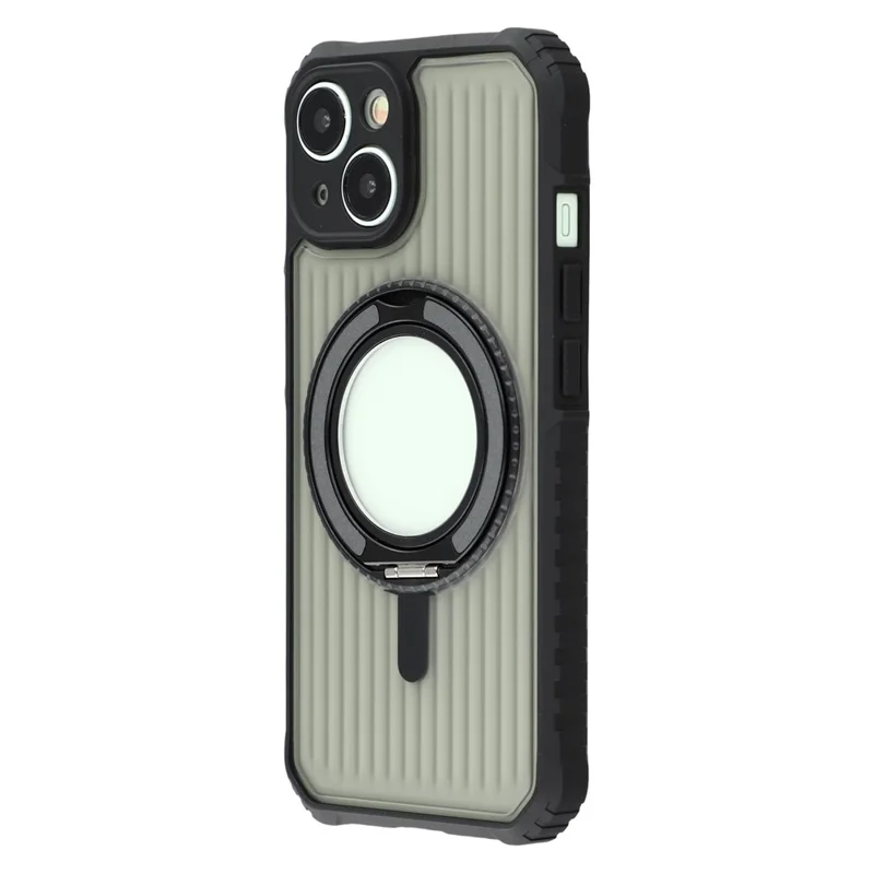 For iPhone 15 Magnetic Case with Kickstand PC + TPU Phone Back Cover - Dark Grey