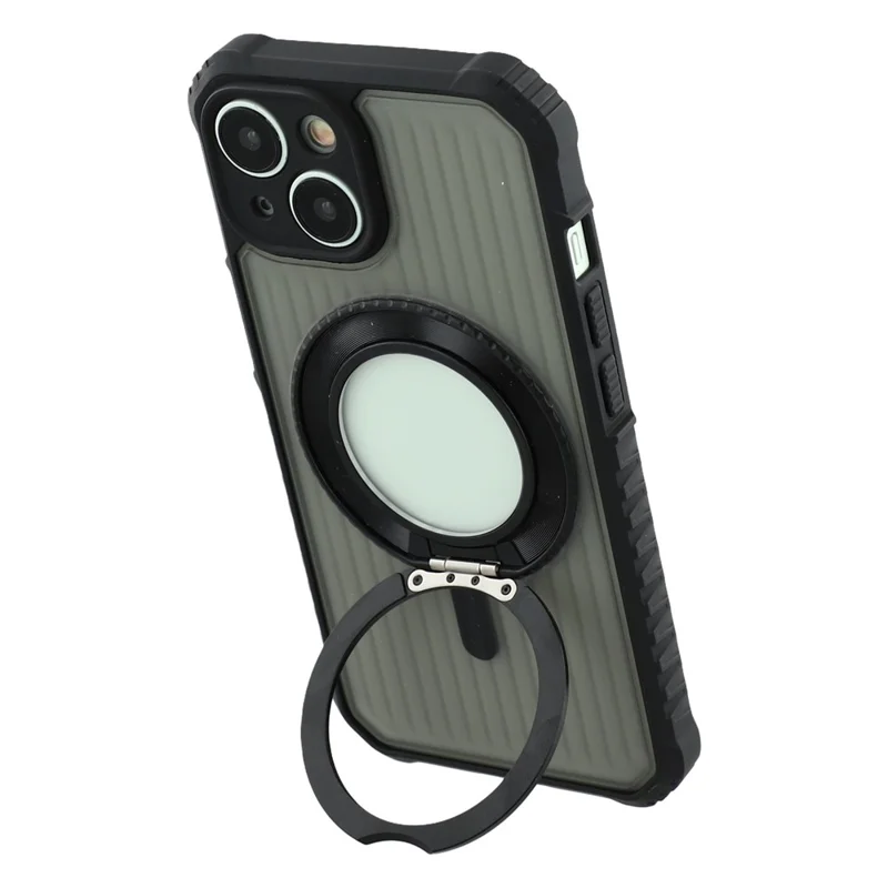 For iPhone 15 Magnetic Case with Kickstand PC + TPU Phone Back Cover - Dark Grey