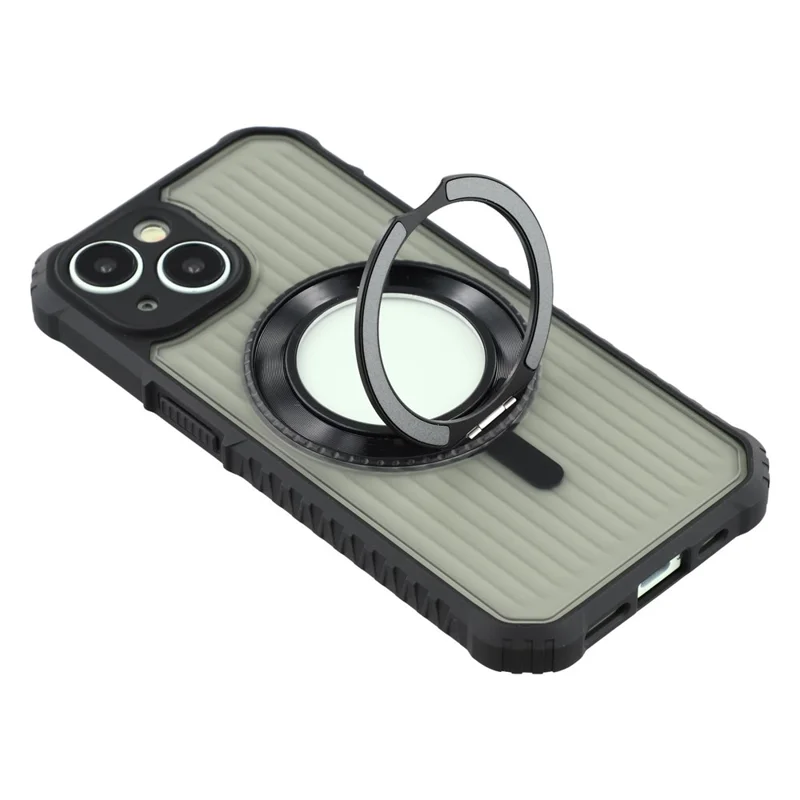For iPhone 15 Magnetic Case with Kickstand PC + TPU Phone Back Cover - Dark Grey