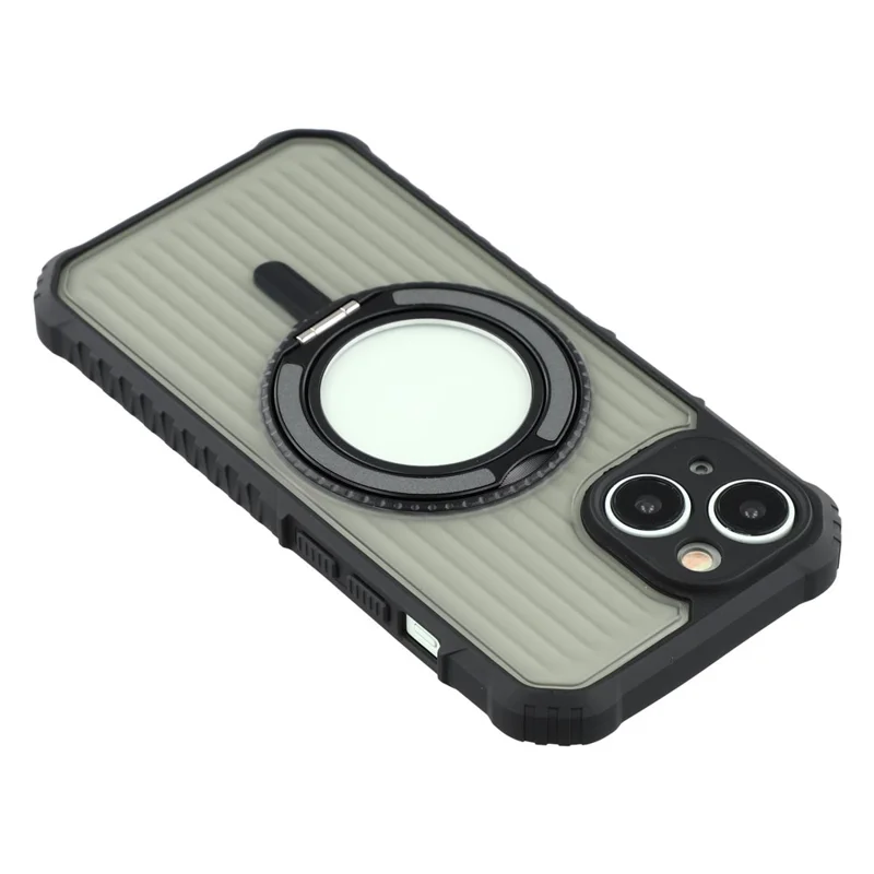 For iPhone 15 Magnetic Case with Kickstand PC + TPU Phone Back Cover - Dark Grey
