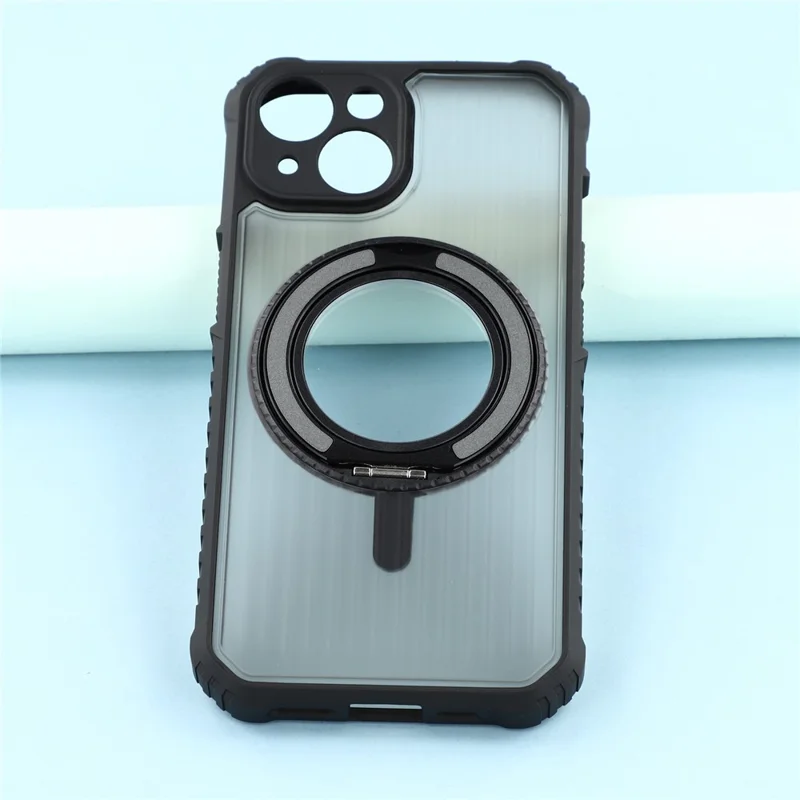 For iPhone 15 Magnetic Case with Kickstand PC + TPU Phone Back Cover - Dark Grey