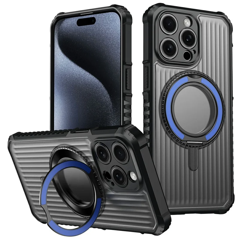 For iPhone 15 Pro Max Magnetic Case with Kickstand PC + TPU Phone Back Cover - Sapphire