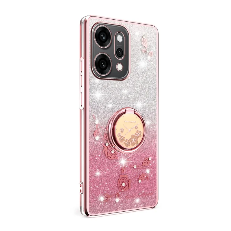 KADEM Für Oppo Reno14 5G (Global) Hülle mit Ring-Ständer TPU Blumen Handyhülle Farbverlauf Glitzer - Roségold