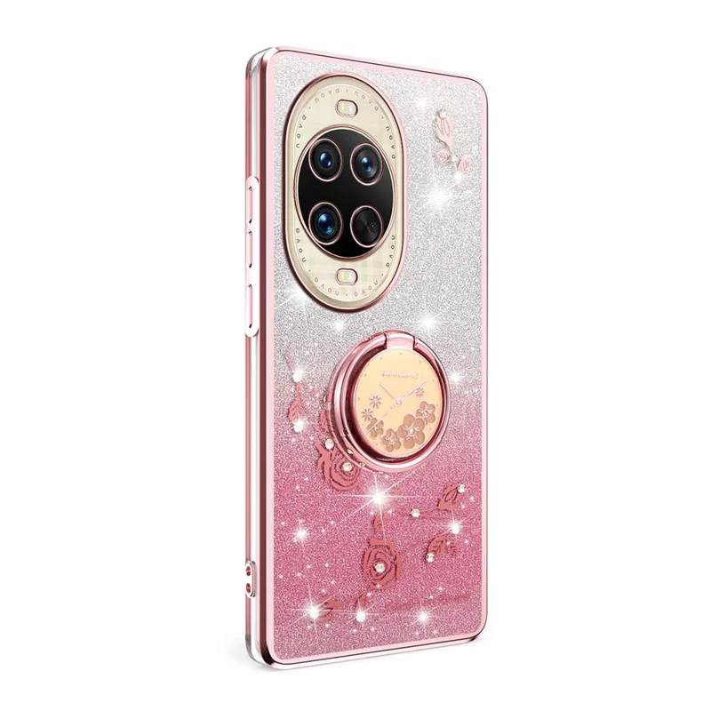 KADEM Para Huawei nova 14 Ultra 5G Capa Anel Suporte TPU Flores Capa de Telefone Gradiente Brilhante - Ouro Rosa