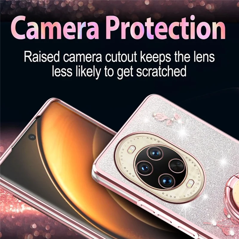 KADEM Para Huawei nova 14 Ultra 5G Capa Anel Suporte TPU Flores Capa de Telefone Gradiente Brilhante - Ouro Rosa