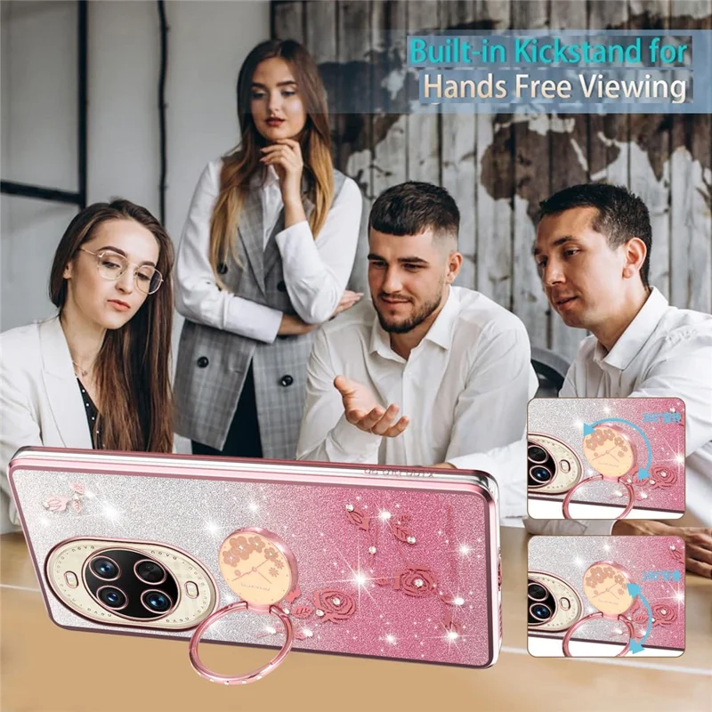 KADEM Para Huawei nova 14 Ultra 5G Capa Anel Suporte TPU Flores Capa de Telefone Gradiente Brilhante - Ouro Rosa