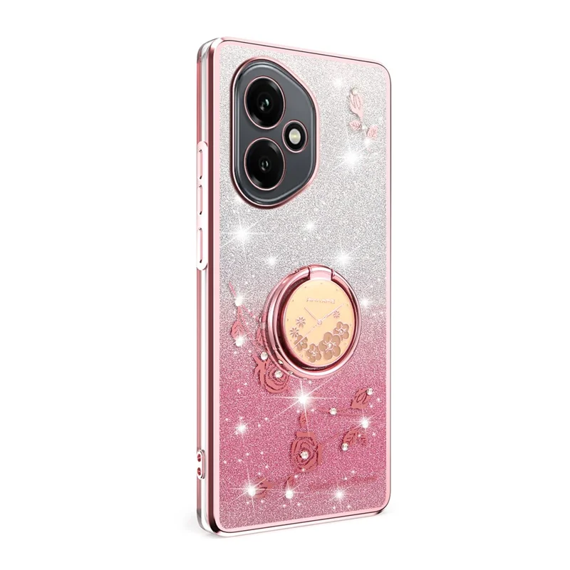 KADEM Pour l'honneur 400 5G (Mondial) Étui Anneau Support TPU Fleurs Housse de téléphone Dégradé Paillettes - Or rose