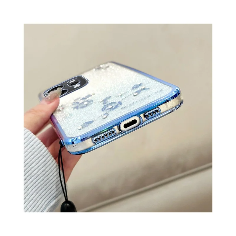 KADEM For Oppo Reno14 Pro 5G (Global) Case Flower Pattern TPU Gradient Phone Cover with Lanyards - Rose Gold