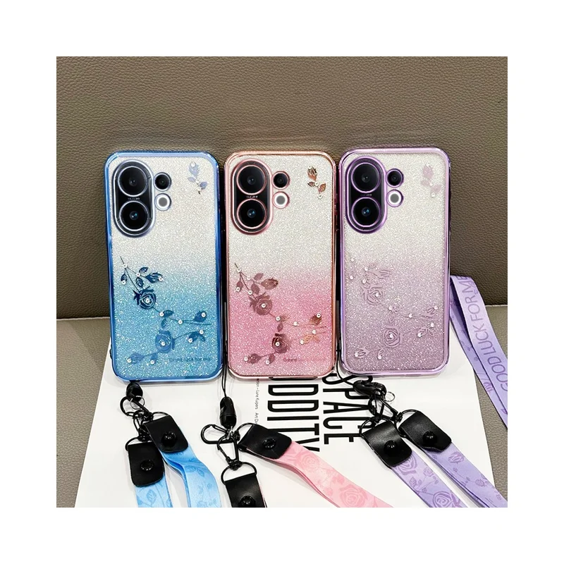 KADEM Для vivo S30 5G Чехол Цветочный узор TPU Градиентная телефонная крышка с шнурками - Розовое золото