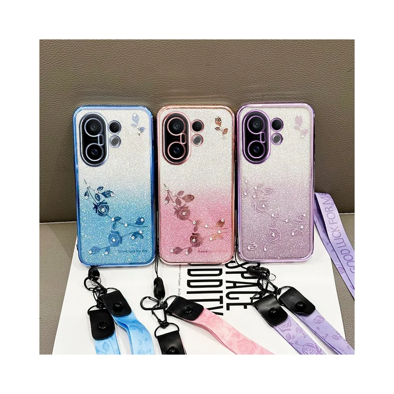 Чехол KADEM для смартфона vivo S30 Pro mini 5G с цветочным узором, градиентный, с ремешком - Розовое золото