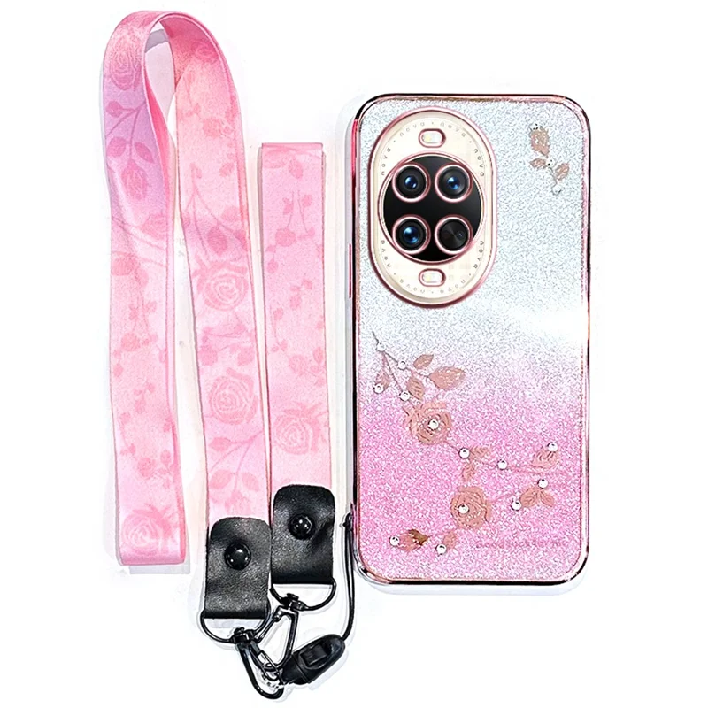 KADEM For Huawei nova 14 Ultra 5G Case Flower Pattern TPU Gradient Phone Cover with Lanyards - Rose Gold