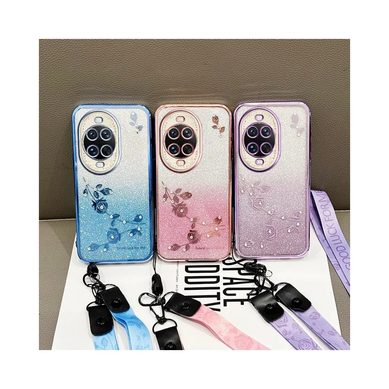 KADEM For Huawei nova 14 Ultra 5G Case Flower Pattern TPU Gradient Phone Cover with Lanyards - Rose Gold