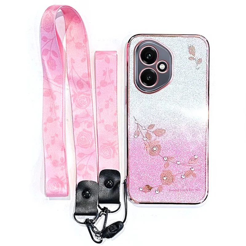 KADEM para Honor 400 5G (Global) Funda con Patrón Floral de TPU Degradado con Cordones - Oro Rosa