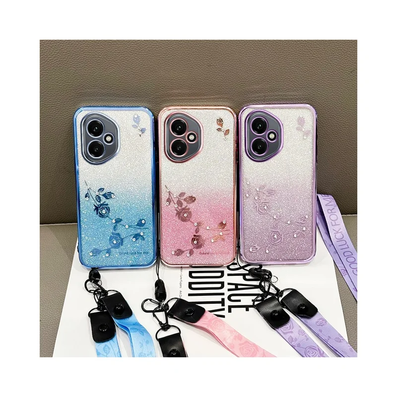 KADEM para Honor 400 5G (Global) Funda con Patrón Floral de TPU Degradado con Cordones - Oro Rosa