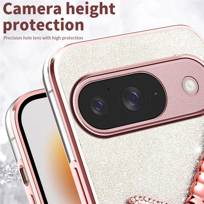 KADEM For Google Pixel 10 / 10 Pro Case Dragonfly Kickstand TPU Flowers Glitter Phone Cover - Pink