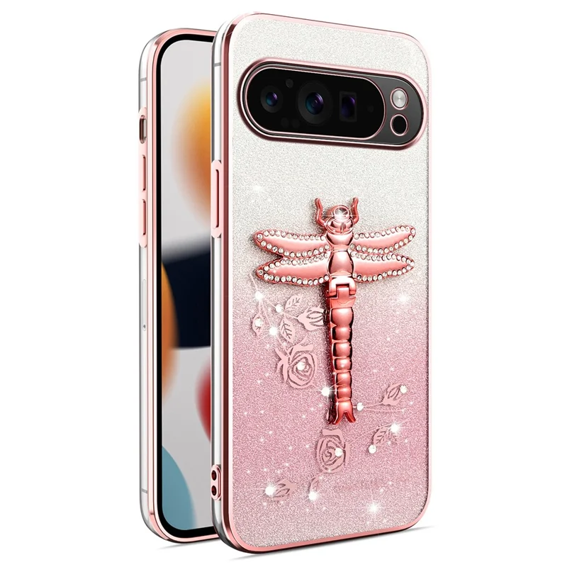 KADEM For Google Pixel 10 Pro XL Case Dragonfly Kickstand TPU Flowers Glitter Phone Cover - Pink