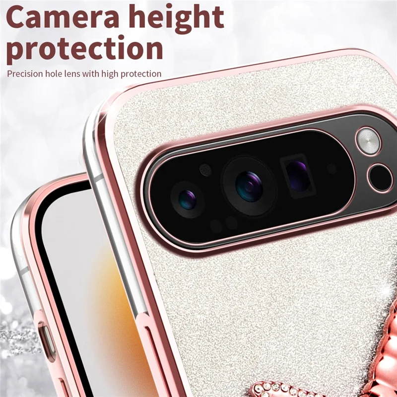 KADEM For Google Pixel 10 Pro XL Case Dragonfly Kickstand TPU Flowers Glitter Phone Cover - Pink