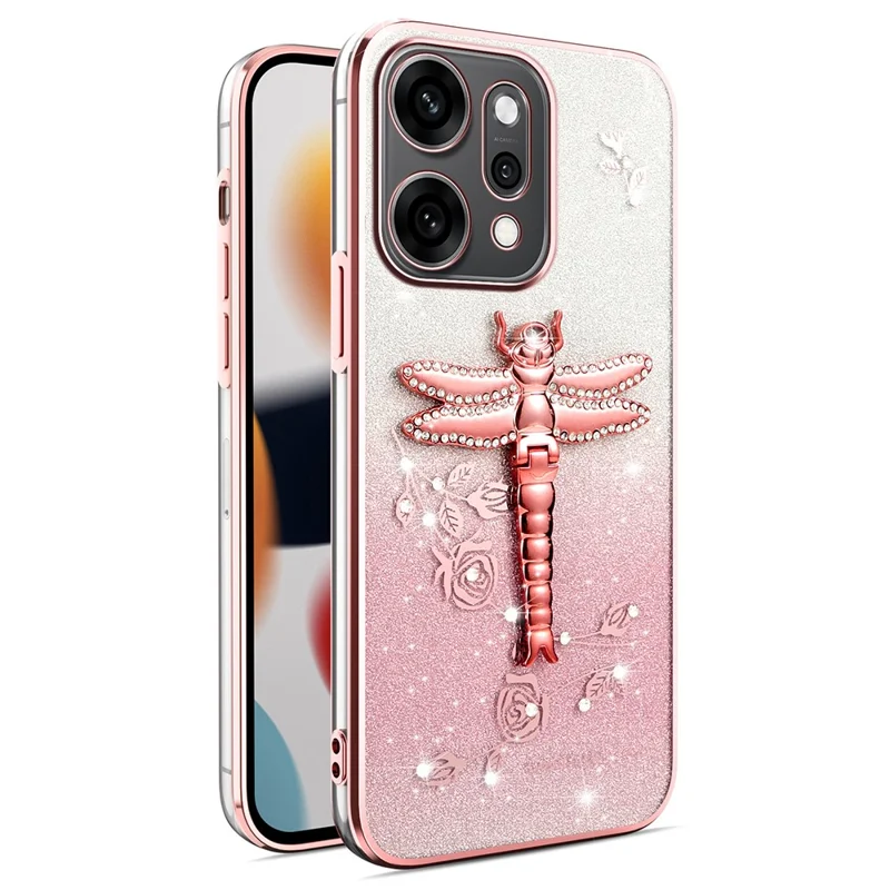 KADEM For Oppo Reno14 5G (Global) Case Dragonfly Kickstand TPU Flowers Glitter Phone Cover - Pink
