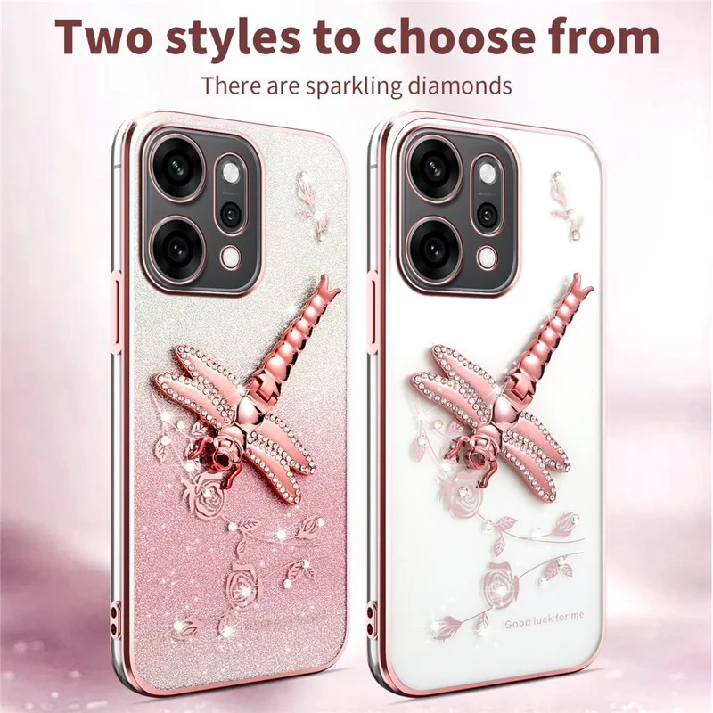 KADEM For Oppo Reno14 5G (Global) Case Dragonfly Kickstand TPU Flowers Glitter Phone Cover - Pink
