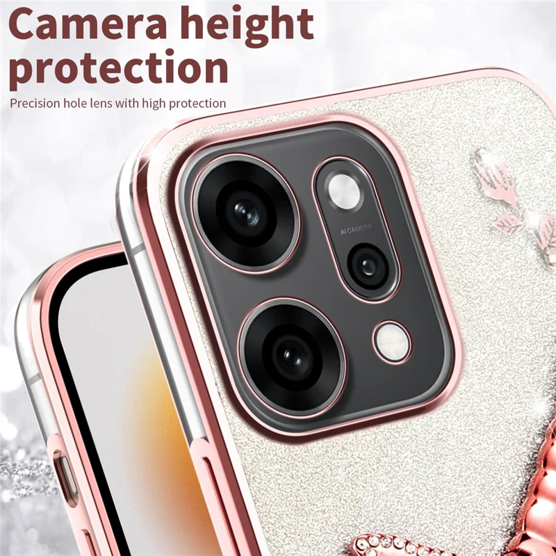 KADEM For Oppo Reno14 5G (Global) Case Dragonfly Kickstand TPU Flowers Glitter Phone Cover - Pink