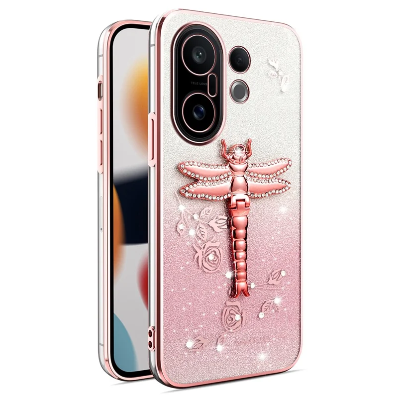 KADEM For vivo S30 Pro mini 5G Case Dragonfly Kickstand TPU Flowers Glitter Phone Cover - Pink
