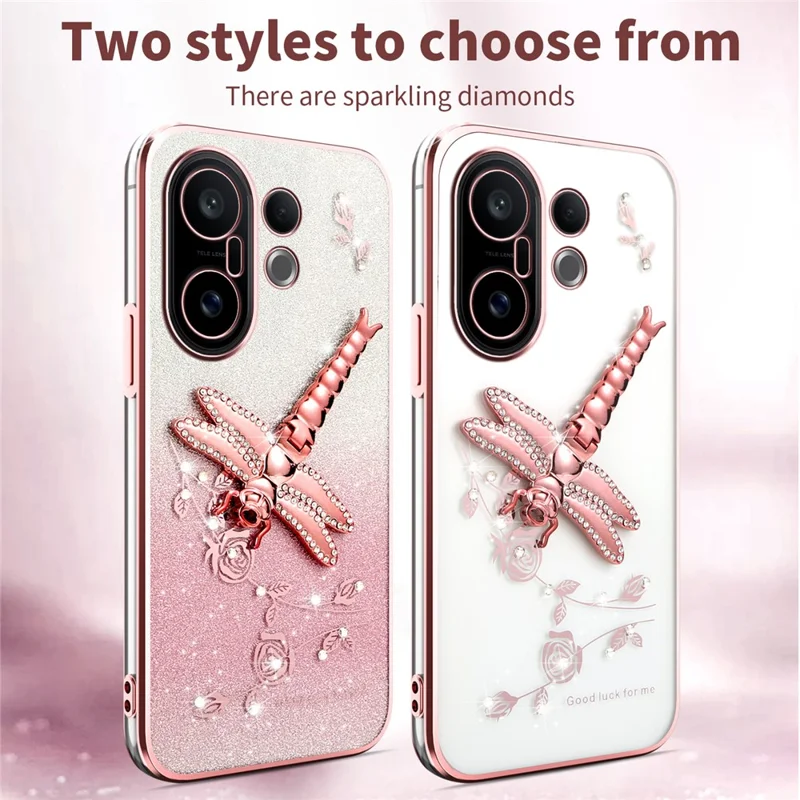 KADEM For vivo S30 Pro mini 5G Case Dragonfly Kickstand TPU Flowers Glitter Phone Cover - Pink
