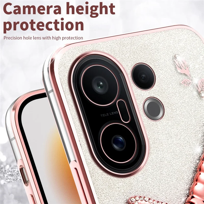 KADEM For vivo S30 Pro mini 5G Case Dragonfly Kickstand TPU Flowers Glitter Phone Cover - Pink