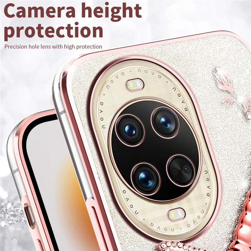 Capa KADEM para Huawei nova 14 Ultra 5G com Suporte, Libélula, TPU com Flores e Glitter - Rosa