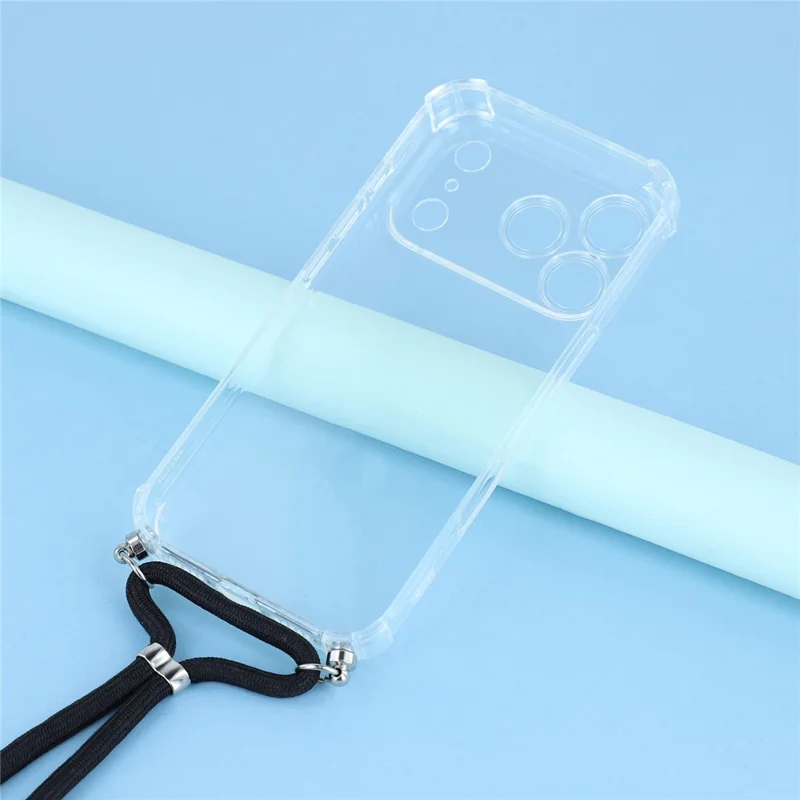 For iPhone 17 Pro Case Reinforced Corner TPU Clear Phone Cover with Lanyard