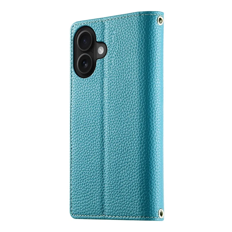 For iPhone 16 Case Zipper Pocket Wallet Color Splicing Leather Flip Phone Cover with Straps - Lake Blue