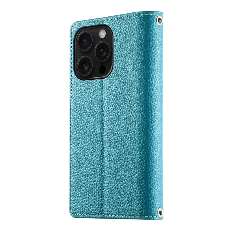 For iPhone 16 Pro Case Zipper Pocket Wallet Color Splicing Leather Flip Phone Cover with Straps - Lake Blue