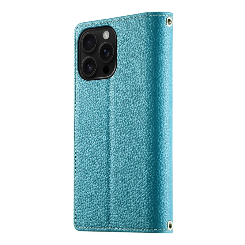 For iPhone 16 Pro Max Case Zipper Pocket Wallet Color Splicing Leather Flip Phone Cover with Straps - Lake Blue