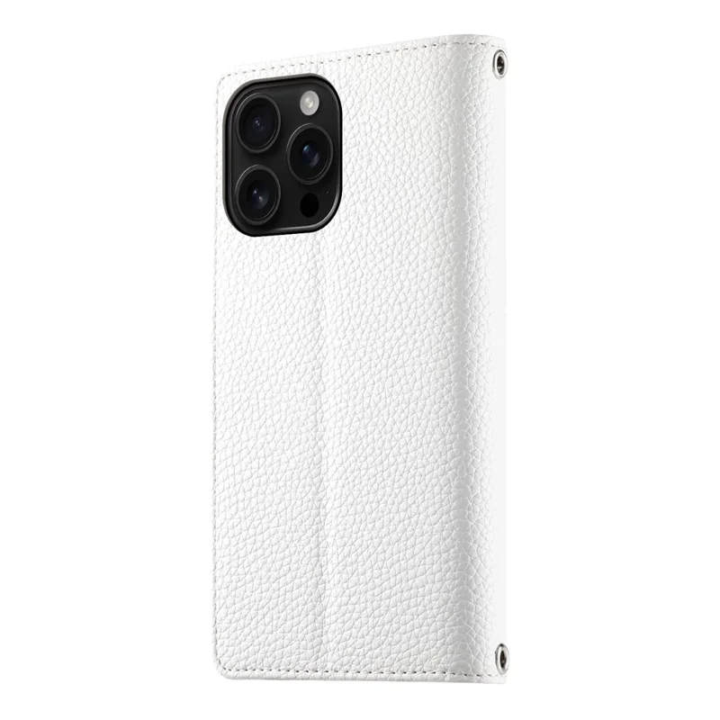 For iPhone 16 Pro Max Case Zipper Pocket Wallet Color Splicing Leather Flip Phone Cover with Straps - White