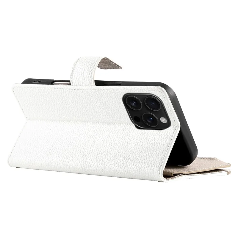 For iPhone 16 Pro Max Case Zipper Pocket Wallet Color Splicing Leather Flip Phone Cover with Straps - White