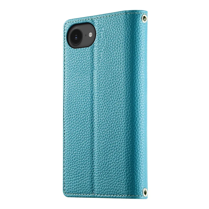 For iPhone 16e Case Zipper Pocket Wallet Color Splicing Leather Flip Phone Cover with Straps - Lake Blue