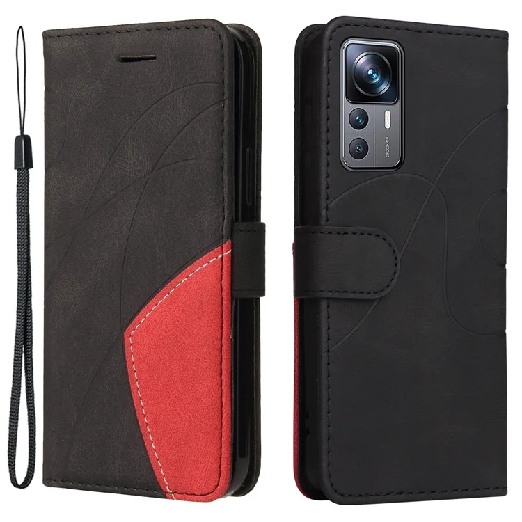 For Xiaomi 12T 5G / Redmi K50 Ultra 5G / 12T Pro 5G Leather Case Wallet Stand Color Splicing Phone Cover - Black