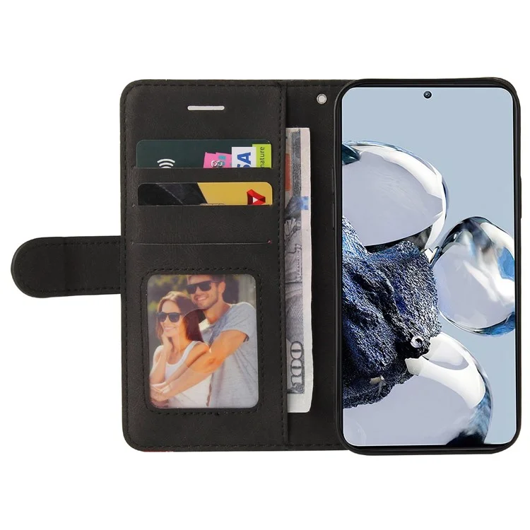 For Xiaomi 12T 5G / Redmi K50 Ultra 5G / 12T Pro 5G Leather Case Wallet Stand Color Splicing Phone Cover - Black