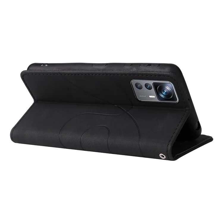 For Xiaomi 12T 5G / Redmi K50 Ultra 5G / 12T Pro 5G Leather Case Wallet Stand Color Splicing Phone Cover - Black
