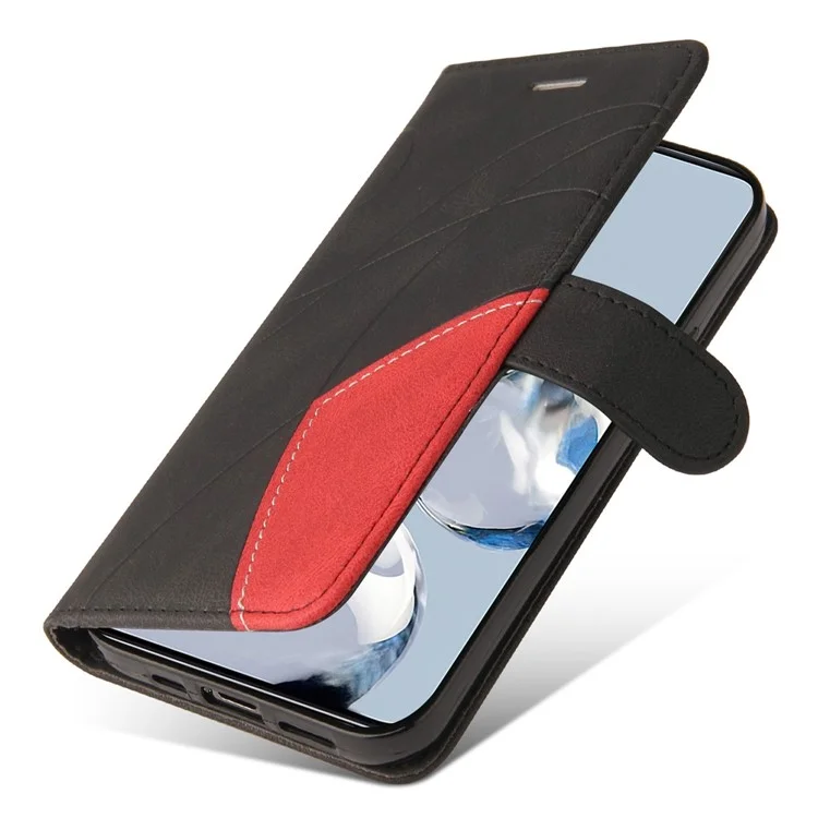 For Xiaomi 12T 5G / Redmi K50 Ultra 5G / 12T Pro 5G Leather Case Wallet Stand Color Splicing Phone Cover - Black