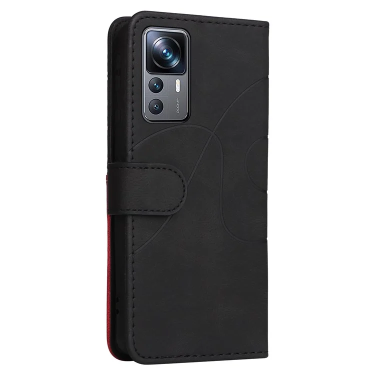For Xiaomi 12T 5G / Redmi K50 Ultra 5G / 12T Pro 5G Leather Case Wallet Stand Color Splicing Phone Cover - Black